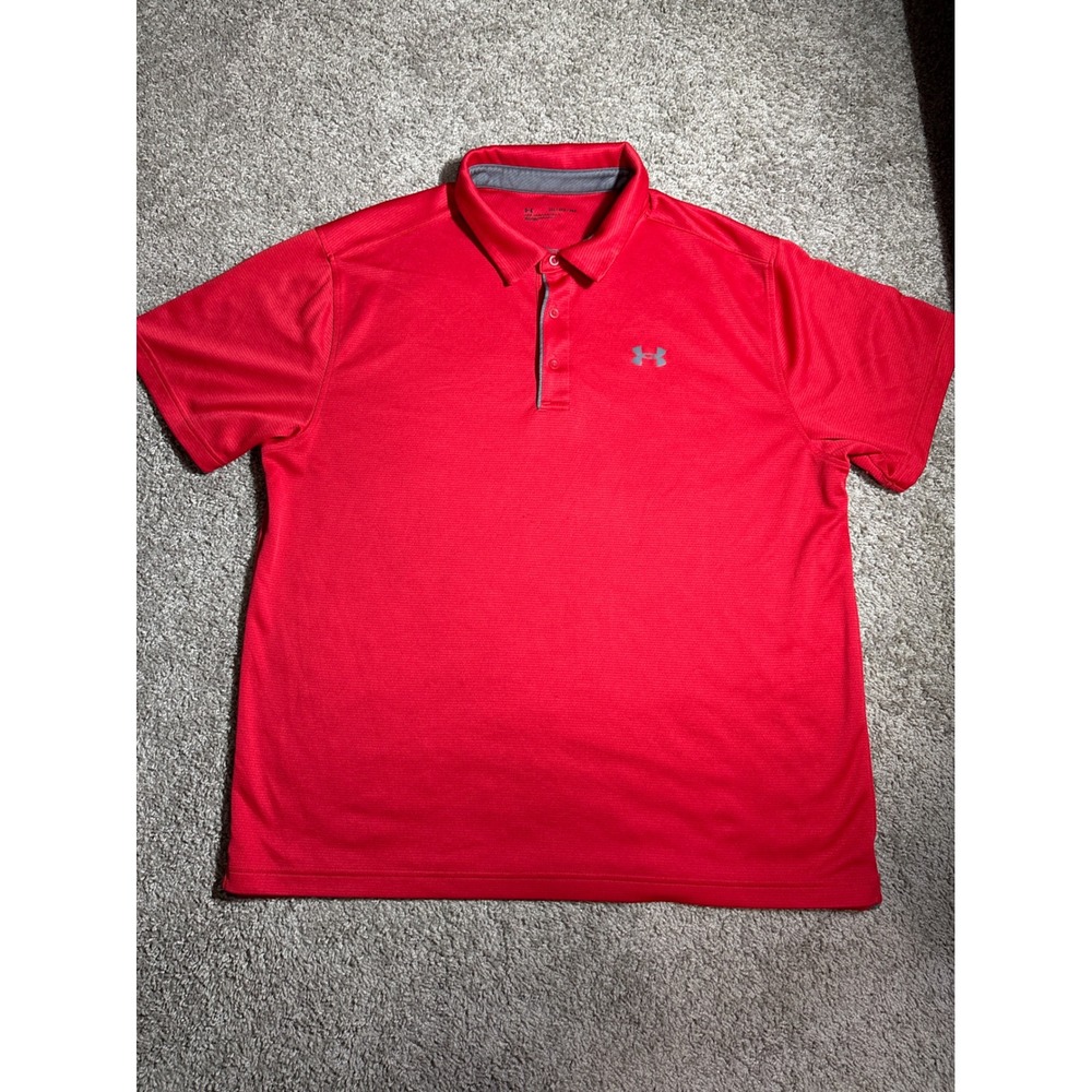 Under Armour Mens 2XL Red Loose Fit Short Sleeve HeatGear Athletic Polo‎ Shirt